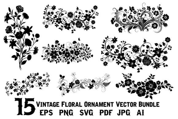 15 Vintage Floral Divider Vector Bundle: Graphics & Decorative Elements
