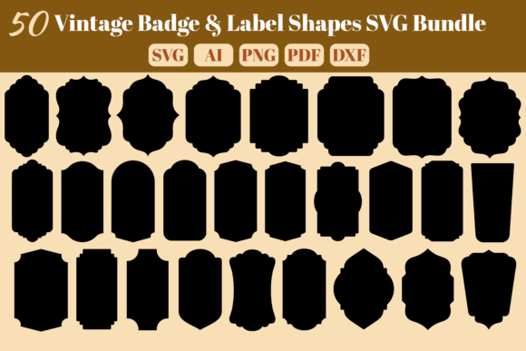 50 Vintage Badge Label Shapes SVG for Crafts & Graphics