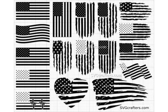 American Flag, Distressed Flag Set for Graphics and Crafts