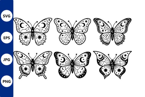 Butterfly Line Art Moon Stars: Graphics for Crafts & Content