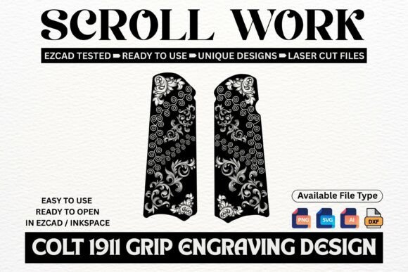 Colt 1911 Grip Scroll Engraving Design