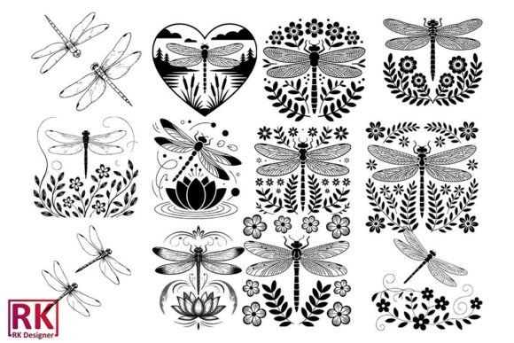 Dragonfly with Flowers SVG Bundle: Graphics for Crafts & Content
