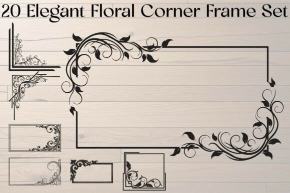 Elegant Floral Corner Frame Set: Graphics & Decorative Elements