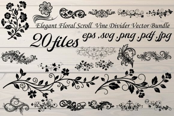 Elegant Floral Scroll Vine Divider Graphics