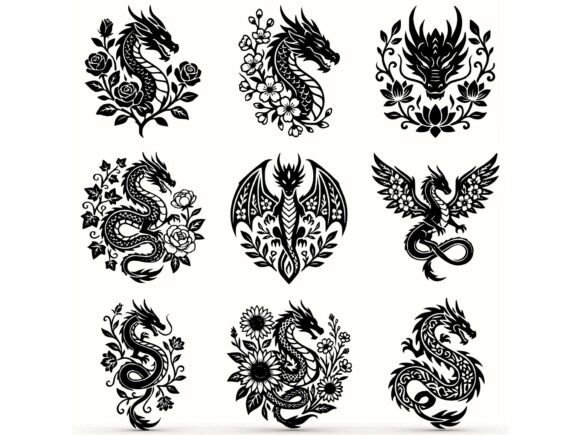 Floral Dragon Wall Art SVG STL Bundle for Crafts & Graphics