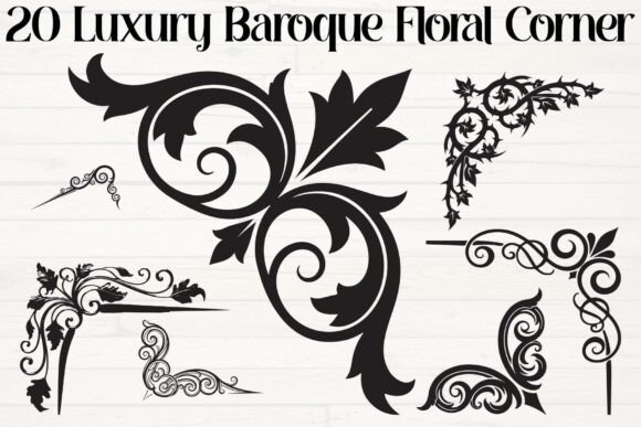 Luxury Baroque Floral Corner Graphics for Crafts
