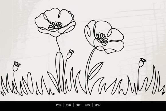 Minimal Poppy Flowers Line Art Graphics for Crafts