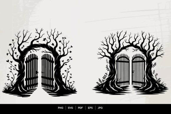 Mystical Forest Gate Tree Archway Silhou Graphics