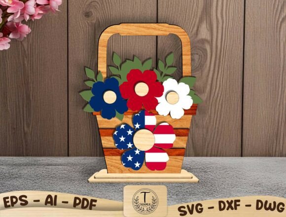 Patriotic Flower Basket SVG for Home Decor