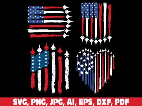 Retro Fighter Jet Airplane American Flag Graphics for Crafts