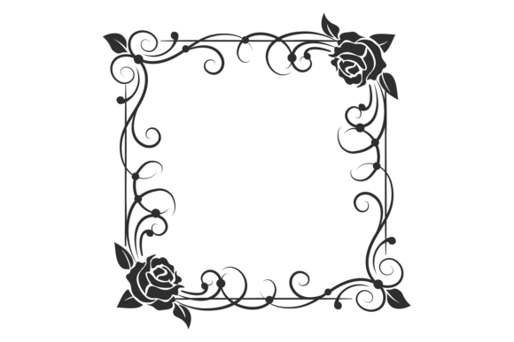 Rose Vines Square Frame Graphics: Vintage Decorative Elements