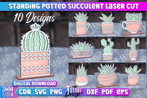 Standing Potted Succulent CNC Graphics for Crafts