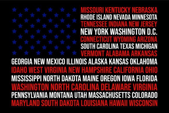 USA States Text Flag Design Graphics