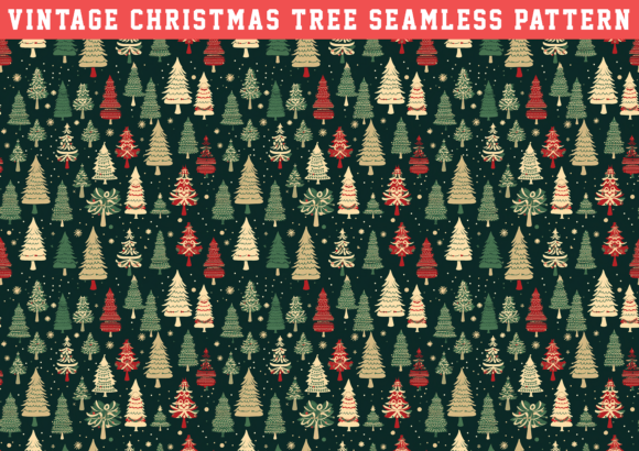 Vintage Christmas Tree Seamless Pattern: Graphics & Patterns