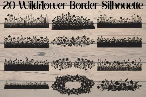Wildflower Border Silhouette: Graphics for Crafts & Branding