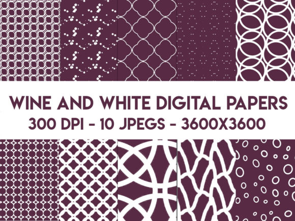 Wine and White Digital Papers: Elegant Patterns & Graphics